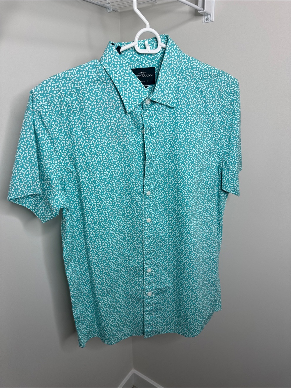 Teal Short-Sleeve Micro Dot Button-Down Shirt